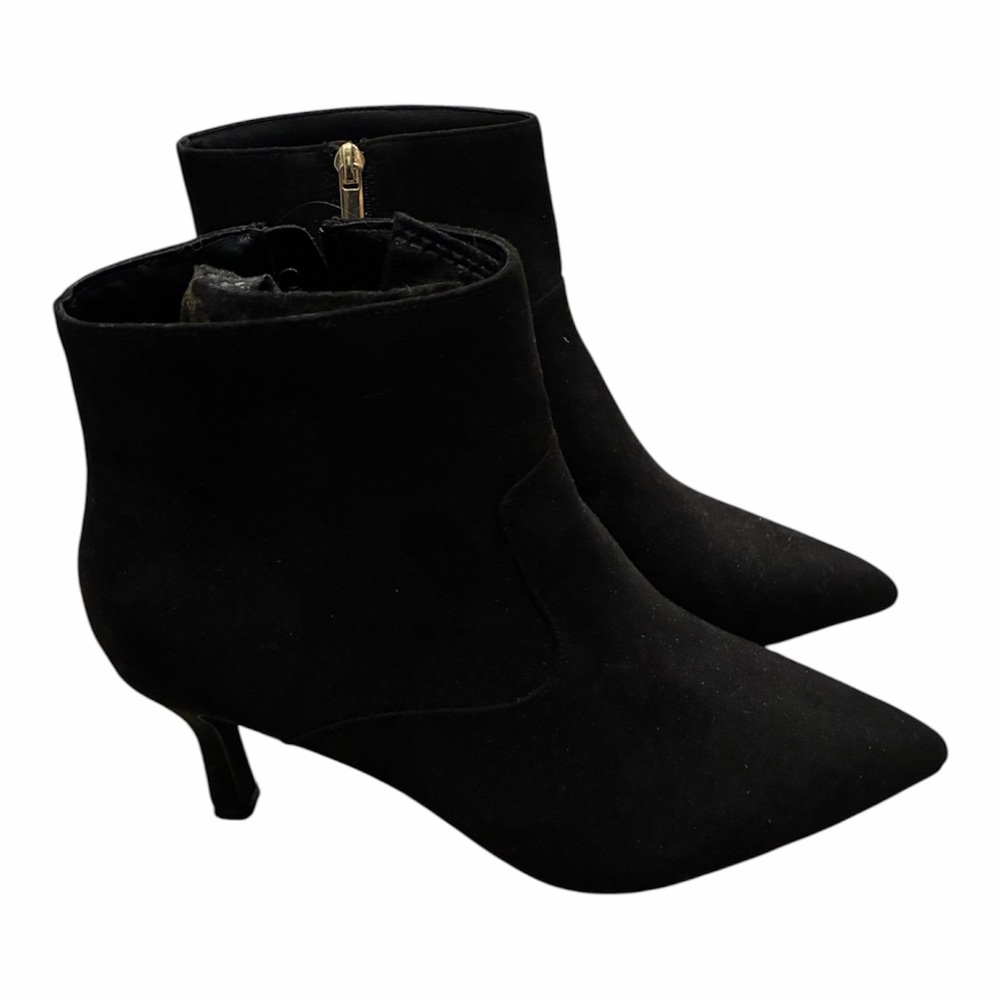 New Look Black Pointed Toe Kitten Heel Ankle Boots Faux Suede Sz 9 (40)